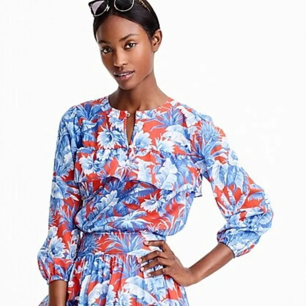 J. Crew tropical floral ruffle light‎ weight top XS